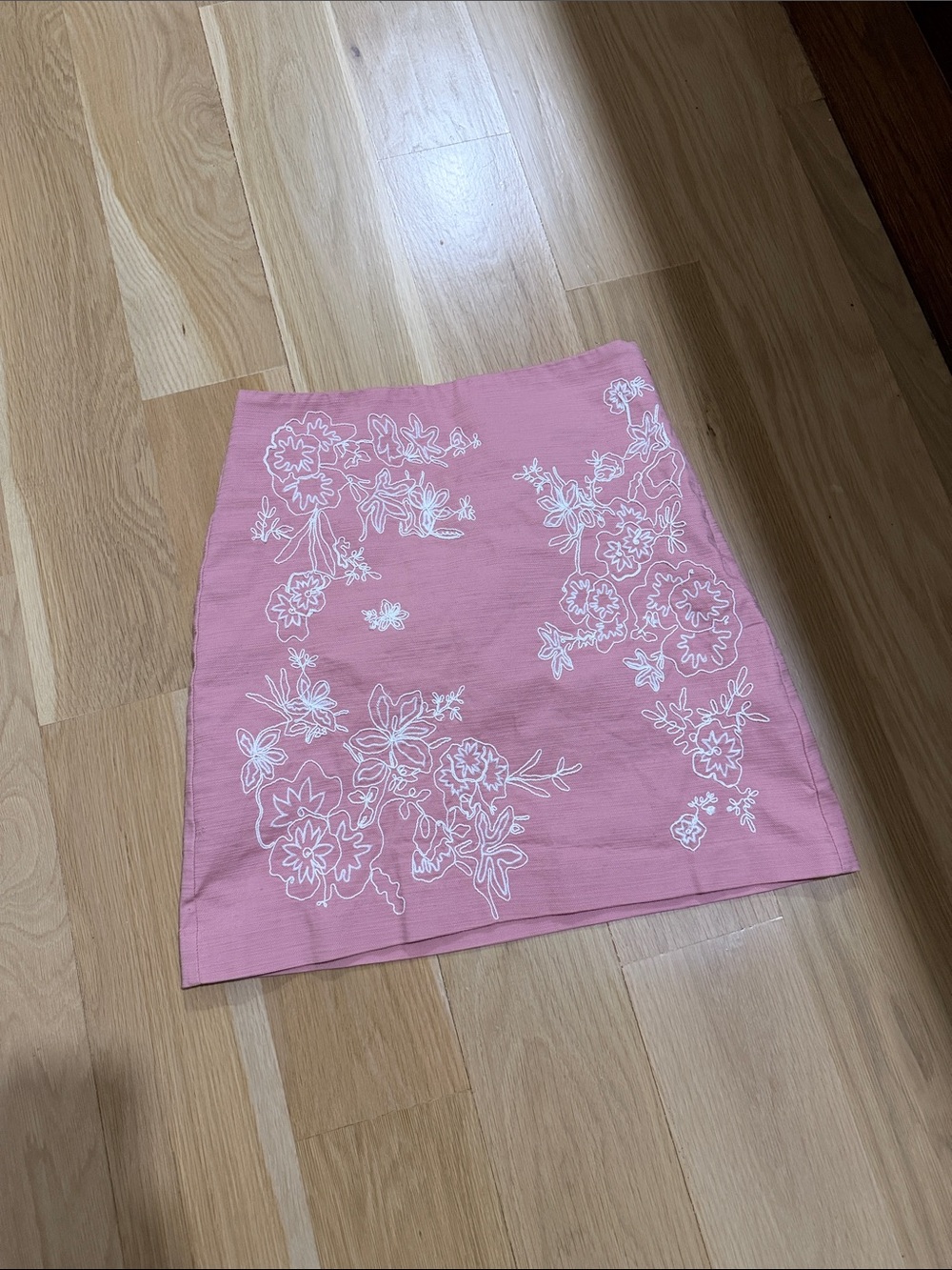 LOFT Pink Mini Skirt with White Floral Embroidery